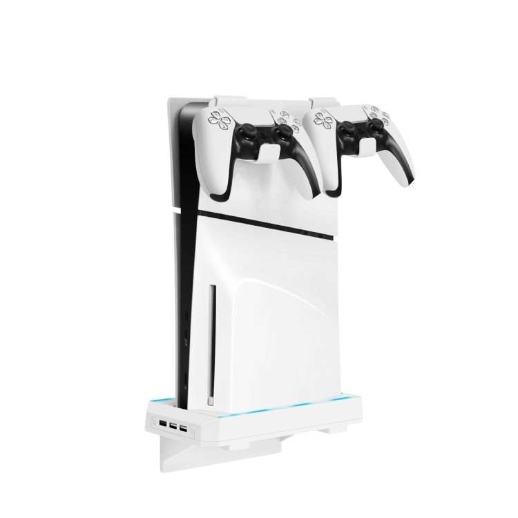 For PS5 Slim Console Wall-mounted Storage Rack With 3 USB2.0 Ports(White)