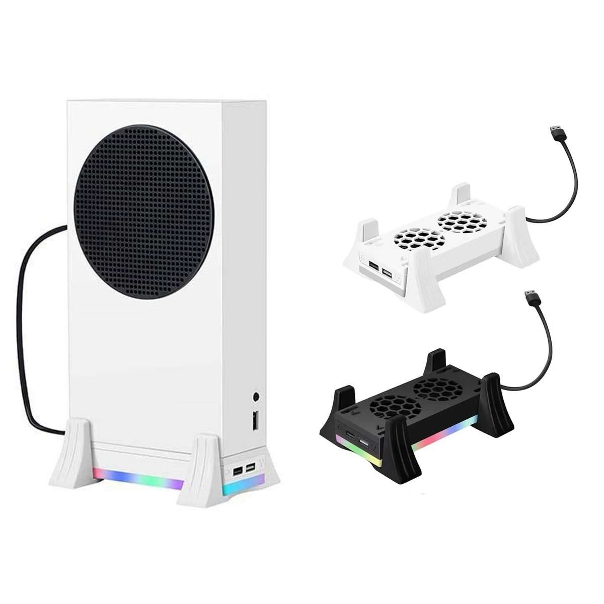 For XBOX Series S Console Base Cooling Fan Built-in LED Light Strip(Black)