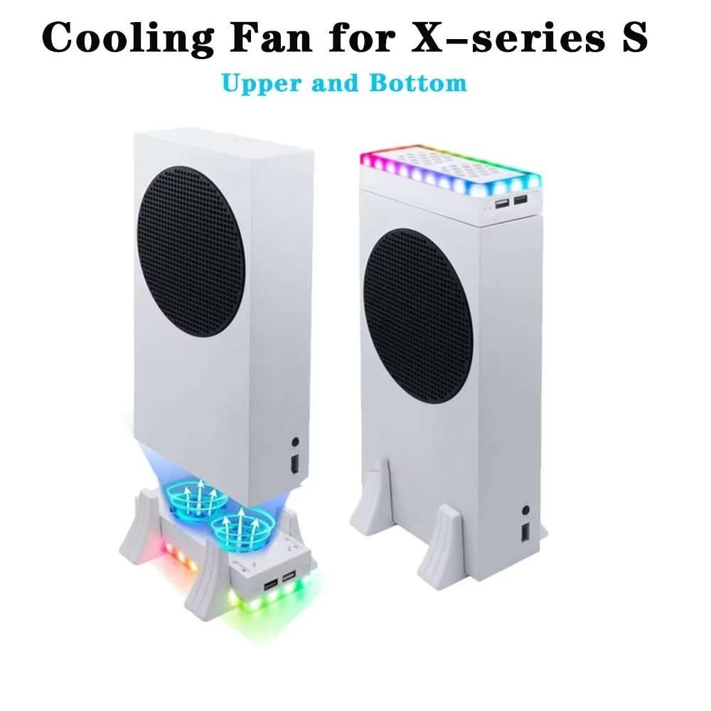 For XBOX Series S Console Base Cooling Fan Built-in LED Light Strip(Black)