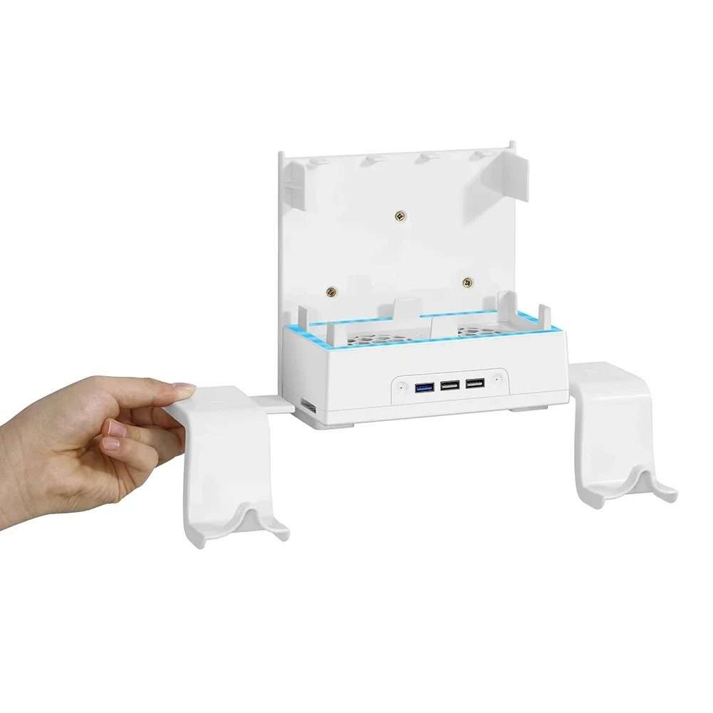 For XBOX Series S Wall Mounted Cooling RGB Multi-function Base With Fan and Hook(White)