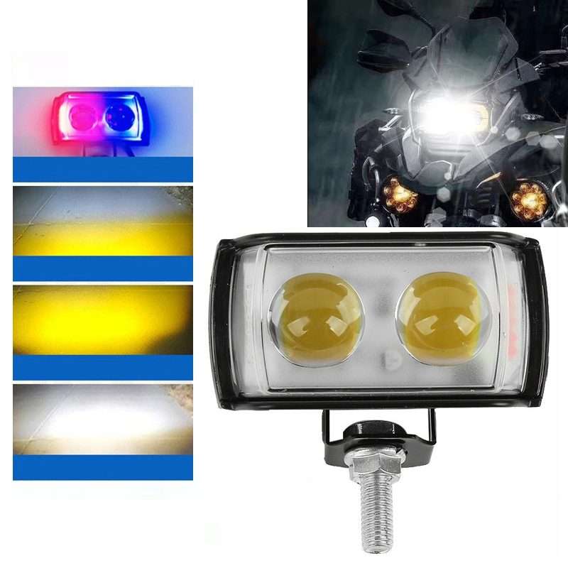 Motorcycle LED Spotlight External Mini Lens High Brightness Flash Headlight Driving F ... (2 Lens)