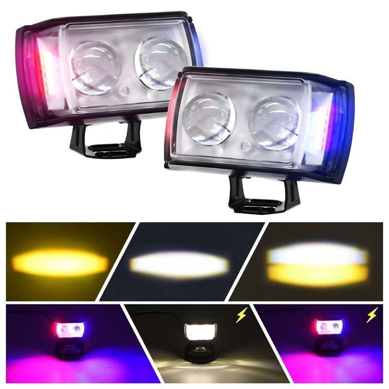 Motorcycle LED Spotlight External Mini Lens High Brightness Flash Headlight Driving F ... (2 Lens)