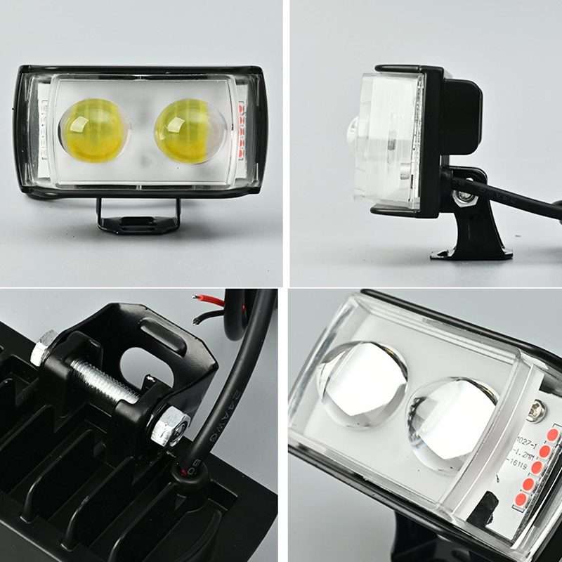 Motorcycle LED Spotlight External Mini Lens High Brightness Flash Headlight Driving F ... (2 Lens)