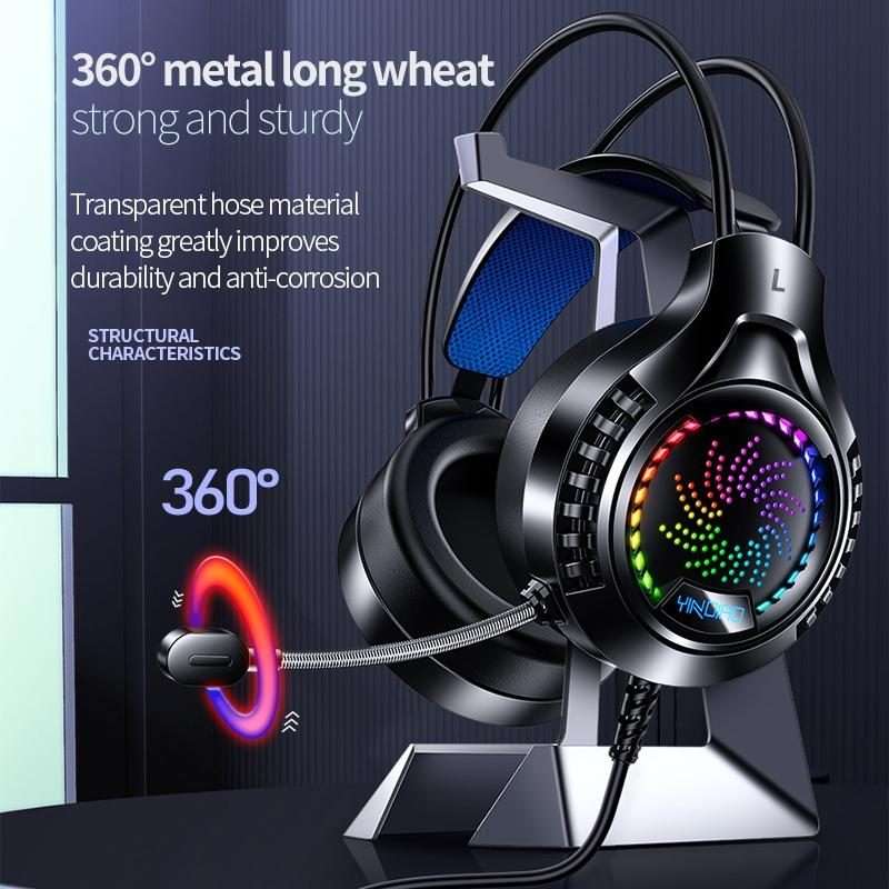 YINDIAO Q7 Colorful Light Computer Wired Headset USB Gaming Headset USB7.1 Sound Card Black