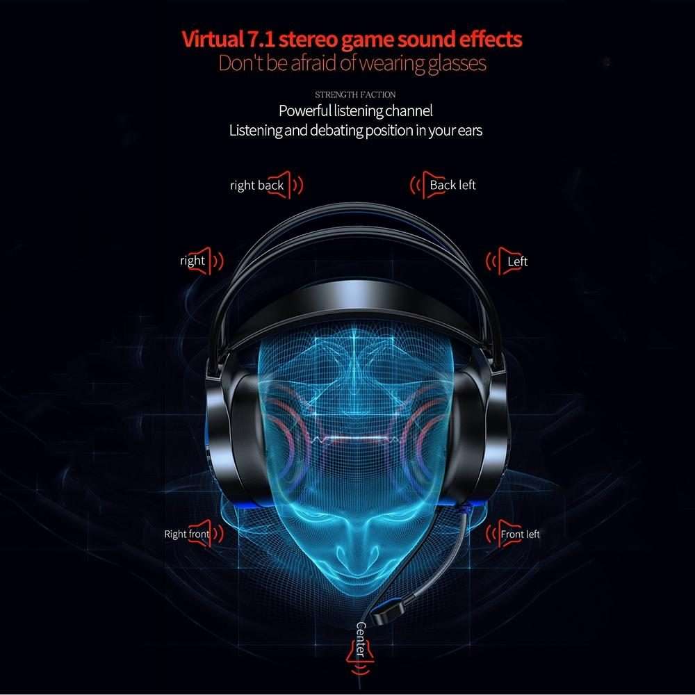 YINDIAO Q7 Colorful Light Computer Wired Headset USB Gaming Headset USB7.1 Sound Card Black