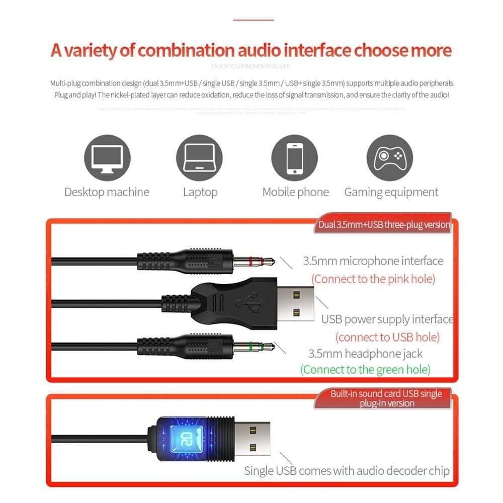 YINDIAO Q7 Colorful Light Computer Wired Headset USB Gaming Headset USB7.1 Sound Card White