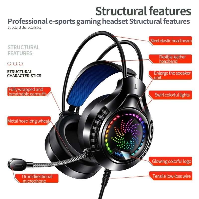YINDIAO Q7 Colorful Light Computer Wired Headset USB Gaming Headset USB7.1 Sound Card Pink