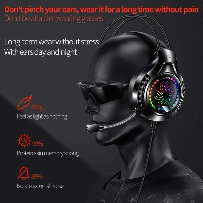 YINDIAO Q7 Colorful Light Computer Wired Headset USB Gaming Headset USB7.1 Sound Card Pink