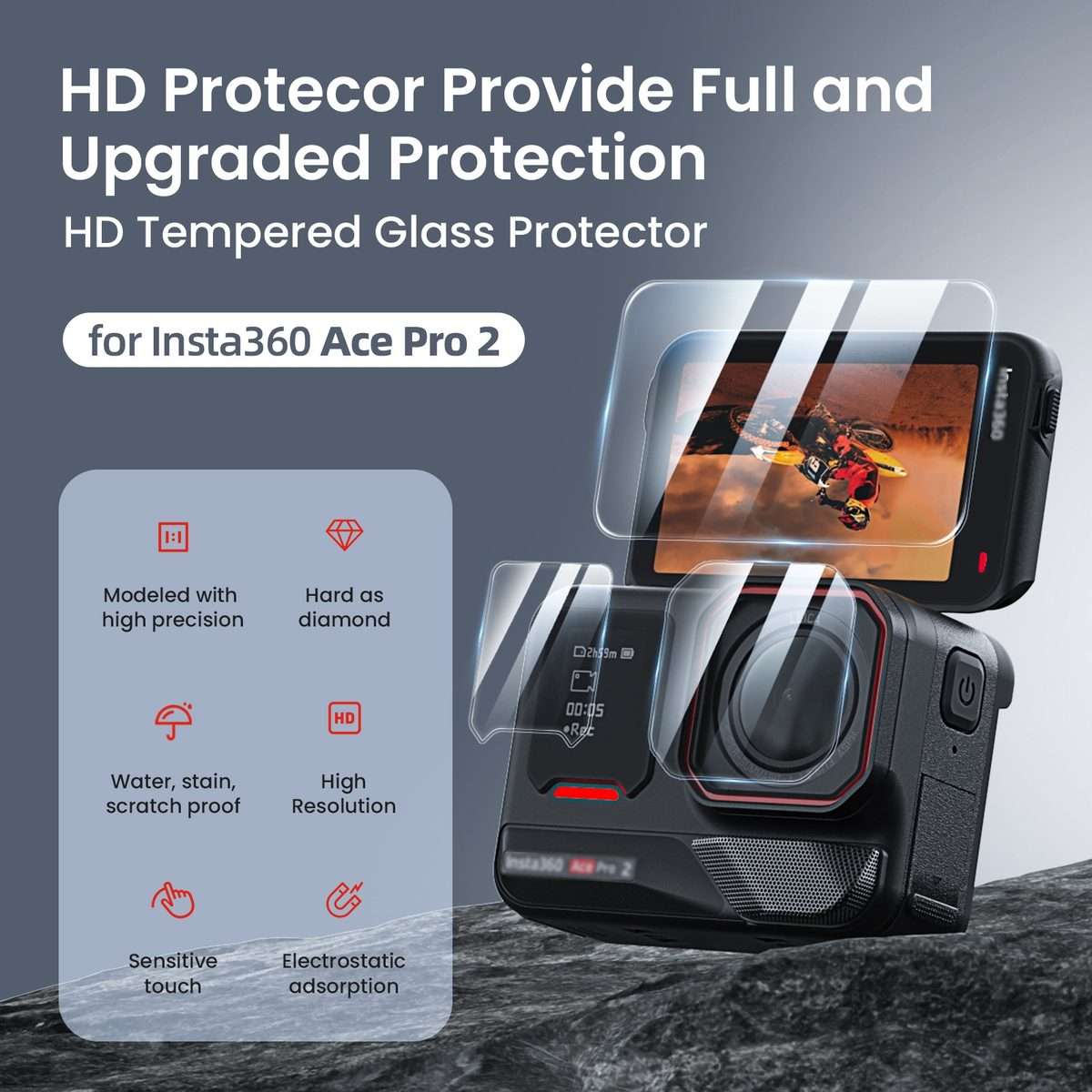 For Insta360 Ace Pro 2 aMagisn Tempered Glass Screen Protector, Spec: 2 Sets