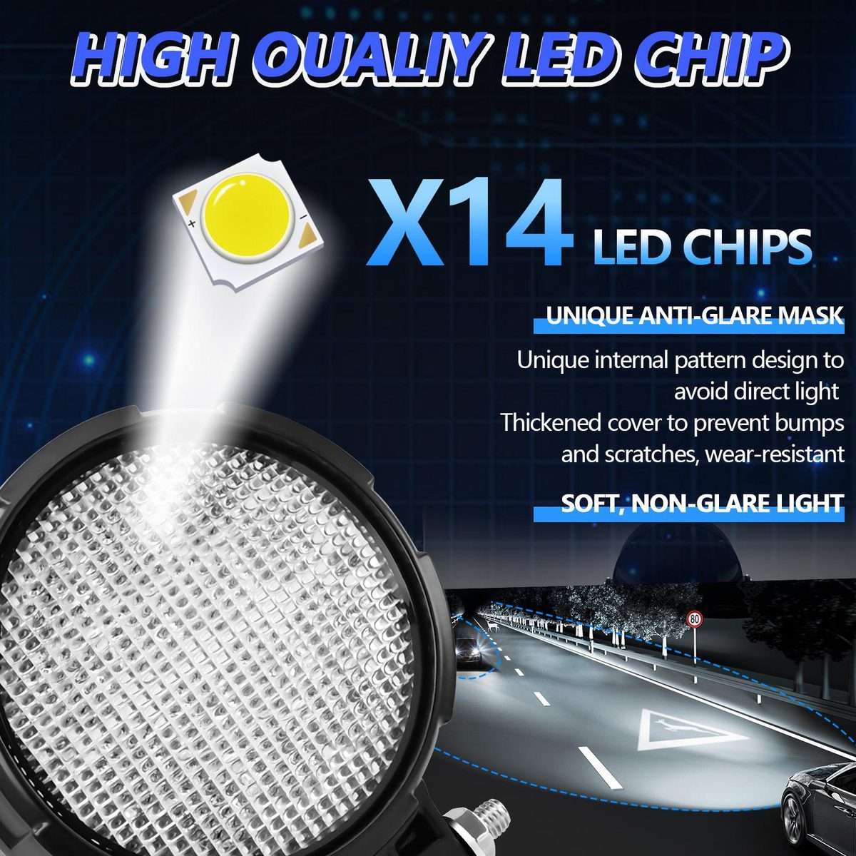 4 Inch Flood-Surface Mixed Luminous Anti-Glare Lens Round Light(D0084)