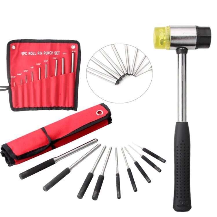 9-in-1 Heavy Duty Roll Pin Punch Set Round Punch Removal Tools, Spec: with Hammer
