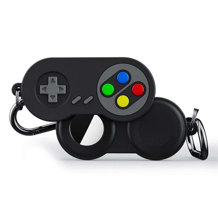 For AirTag 2nd Gen / AirTag 1st Gen Tracker Retro Game Console Shape Silicone Case Wit ... (Black)