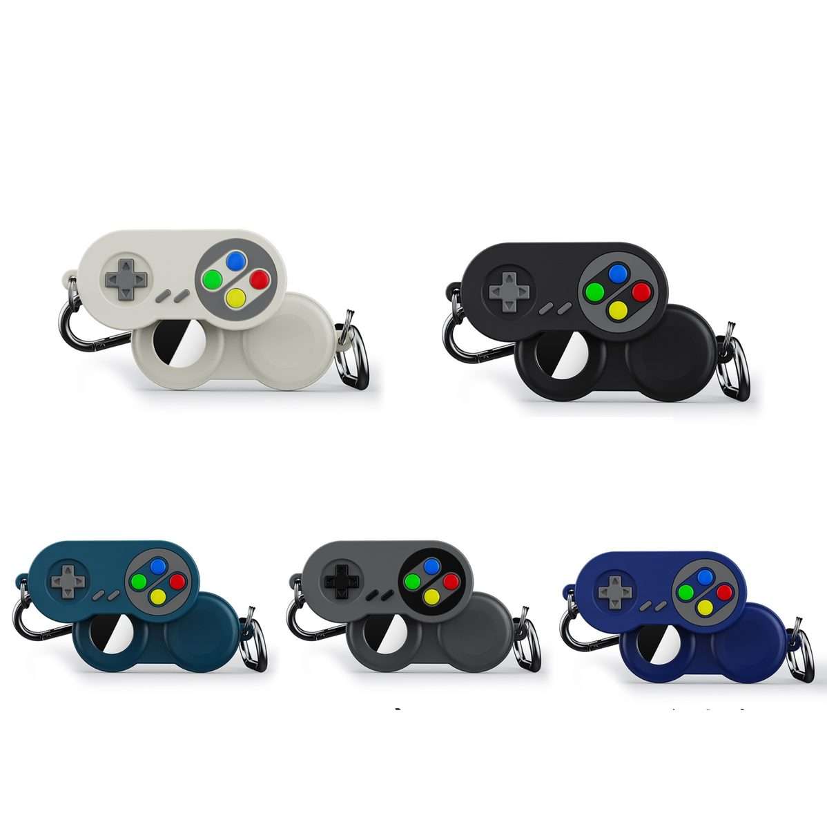 For AirTag 2nd Gen / AirTag 1st Gen Tracker Retro Game Console Shape Silicone Case Wit ... (Black)