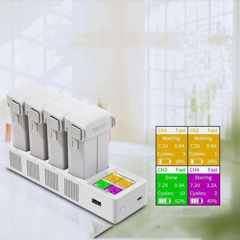 For DJI Mini 4 Pro / Mini 3 Pro / Mini 3 YX Four-Way Color Screen Charger Battery ... (Light Gray)