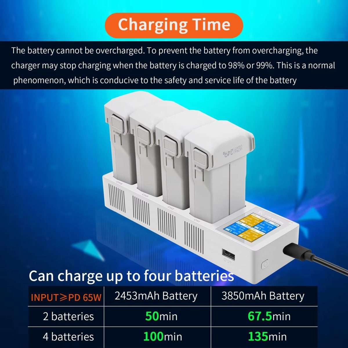 For DJI Mini 4 Pro / Mini 3 Pro / Mini 3 YX Four-Way Color Screen Charger Battery ... (Light Gray)