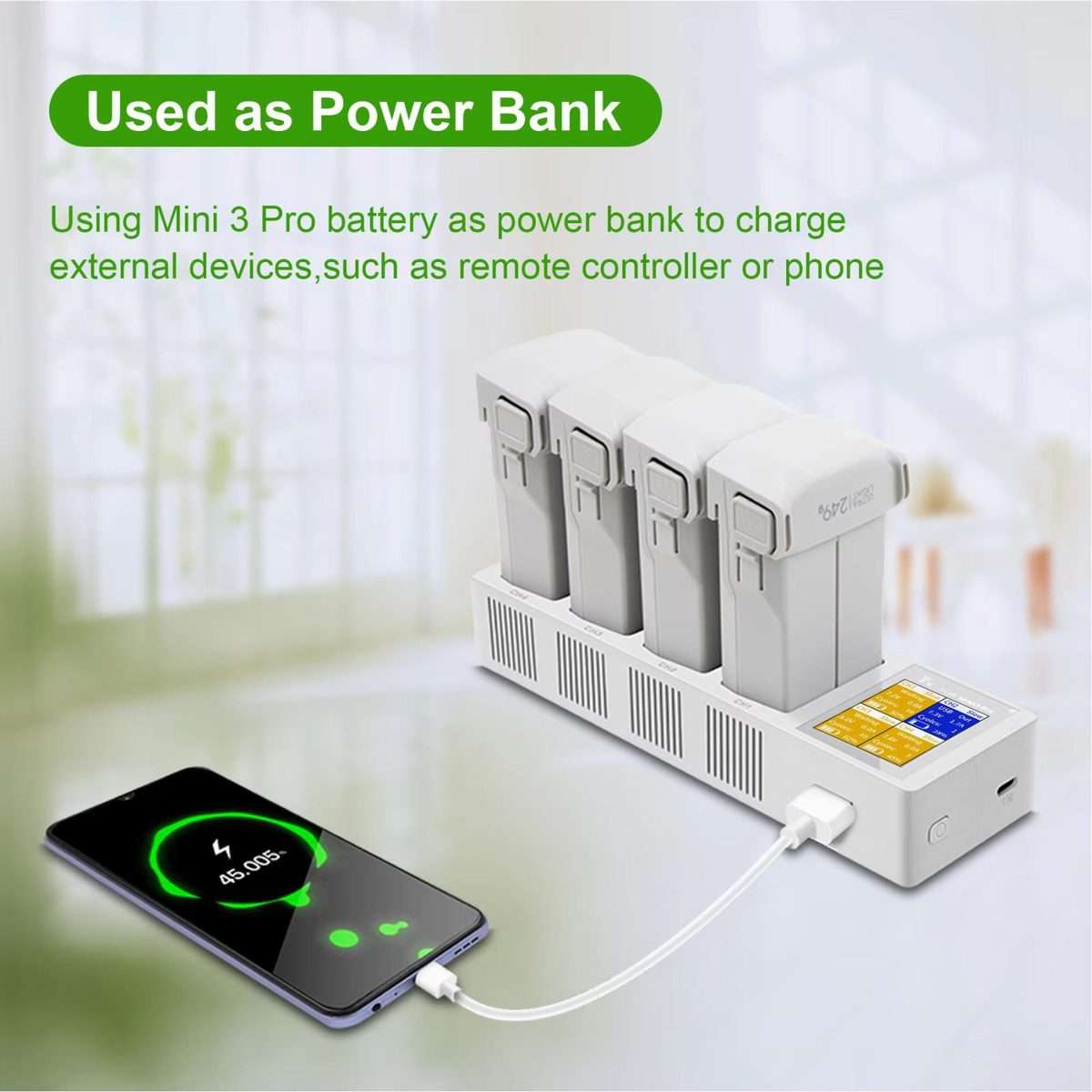 For DJI Mini 4 Pro / Mini 3 Pro / Mini 3 YX Four-Way Color Screen Charger Battery ... (Light Gray)