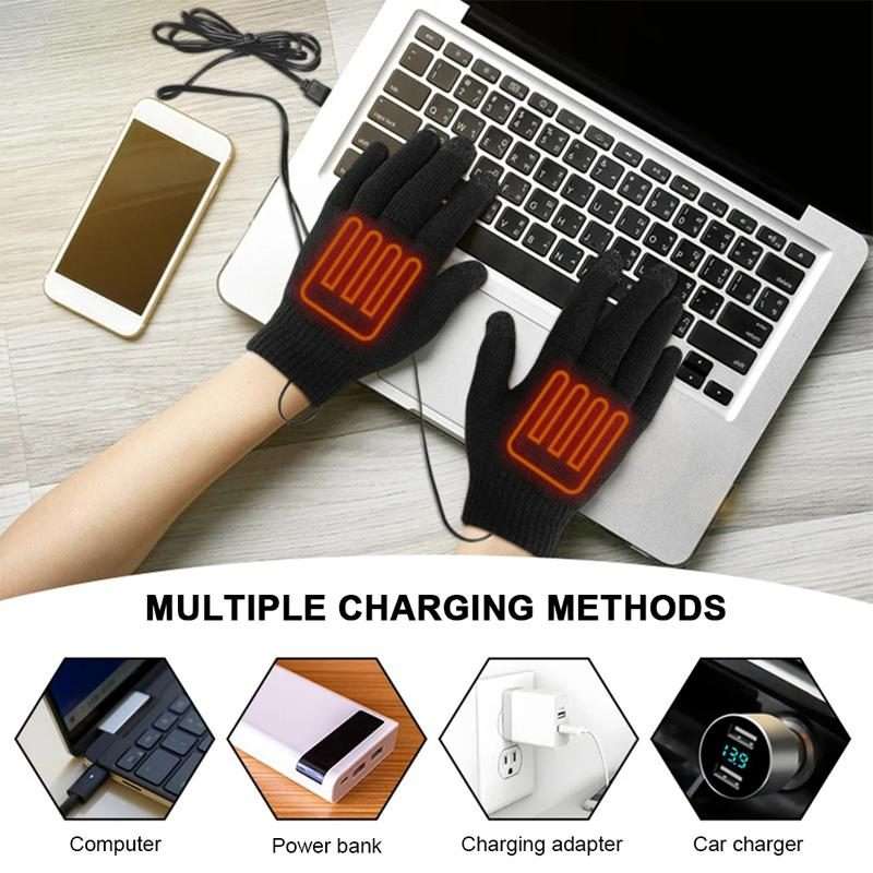 USB Heating Electric Warm Gloves Students Internet Writing Game Thickened Full Finger ... (Black)
