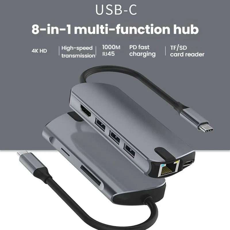 8-In-1 USB-C/Type-C Gigabit Ethernet Port Docking Station Hub HDMI 4K 30Hz