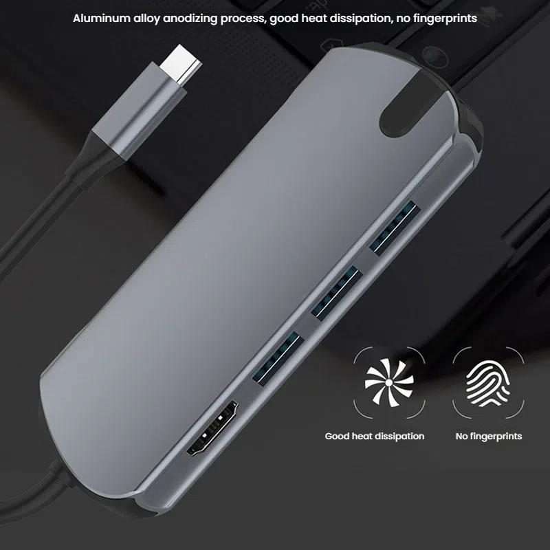 8-In-1 USB-C/Type-C Gigabit Ethernet Port Docking Station Hub HDMI 4K 30Hz