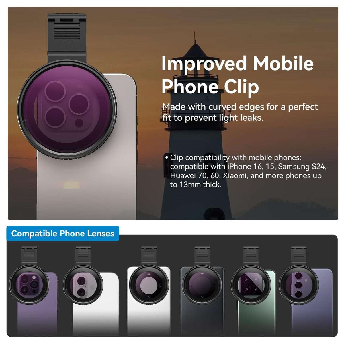 APEXEL APL-67VND32 67mm Cell Phone Photo Filter Adjustable Light Reducing Lens