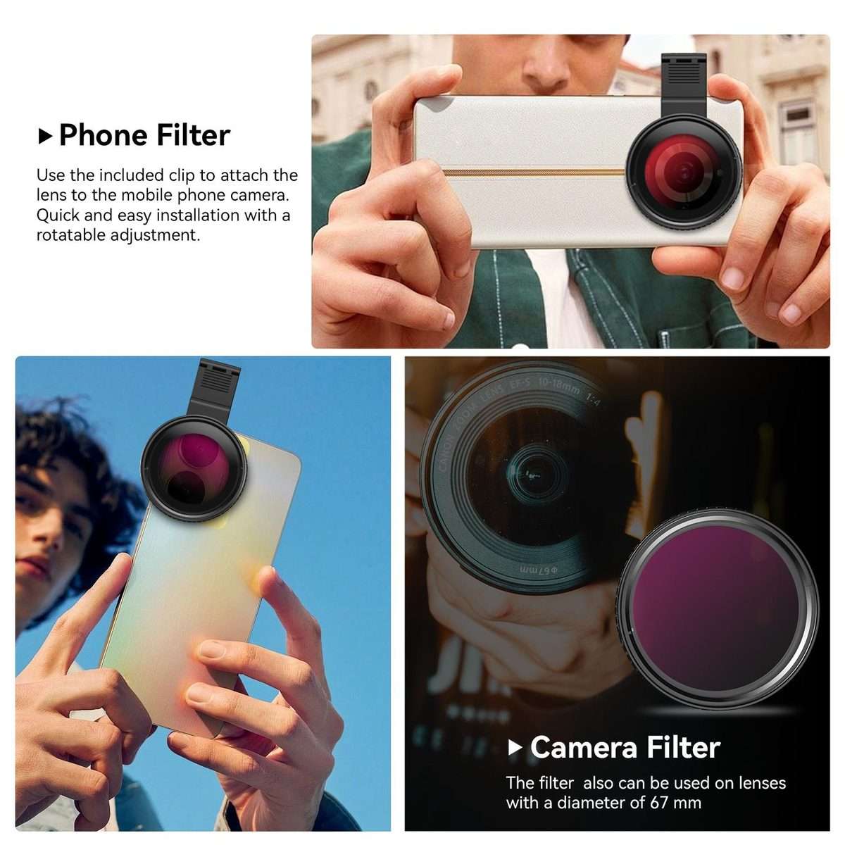 APEXEL APL-67VND32 67mm Cell Phone Photo Filter Adjustable Light Reducing Lens