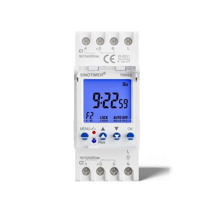 SINOTIMER TM922-K 85-265V 16A 2-Way Dual-Channel Second Control 7-Day Timing Switch Module DIN Mou