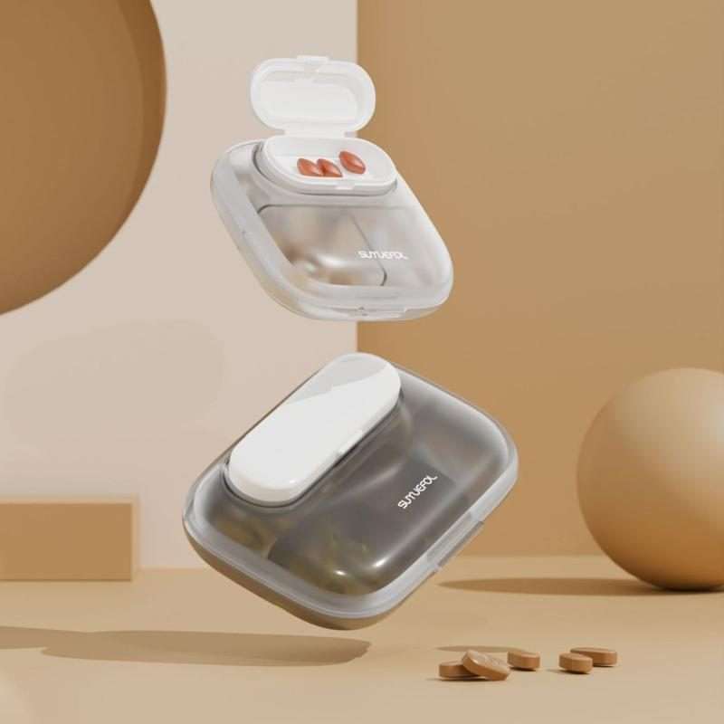 Portable Pill Box Dispenser Sealed Large Capacity Seven Days a Week Medication Or ... 4 Grids Gray