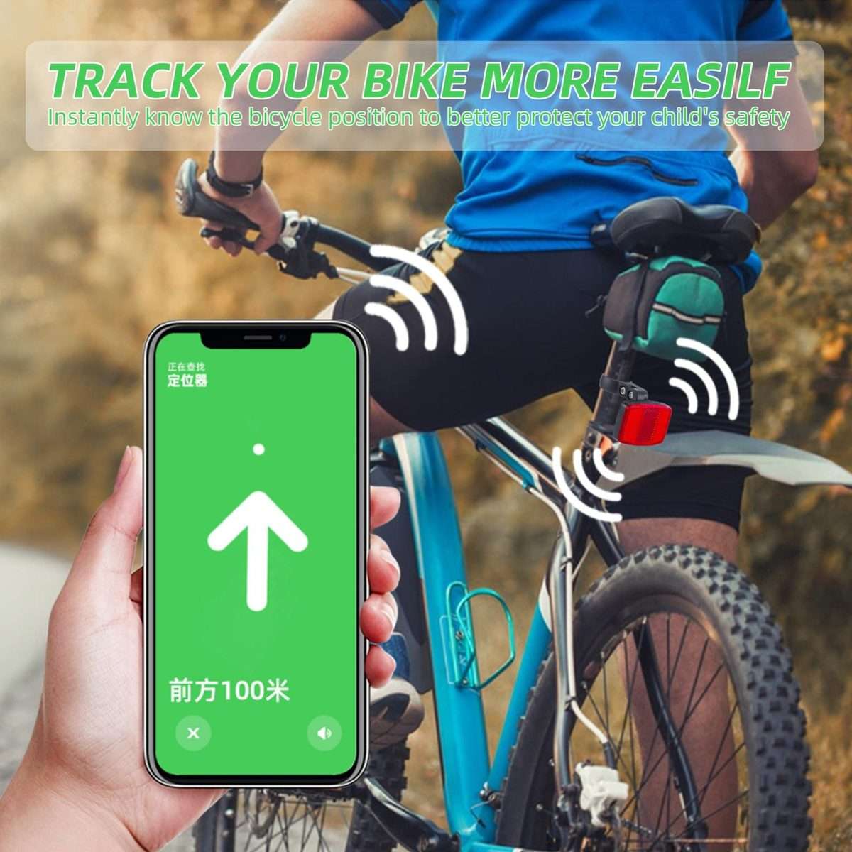 For AirTag 2nd Gen / AirTag 1st Gen Locator Reflective Taillight Bicycle Seat Tu ... (White Light)