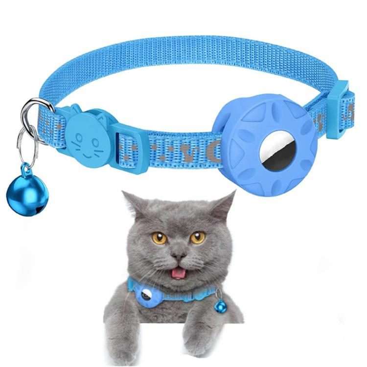 For AirTag 2nd Gen / AirTag 1st Gen Tracker Silicone Case Reflective Stars And Moon Cat ... (Blue)