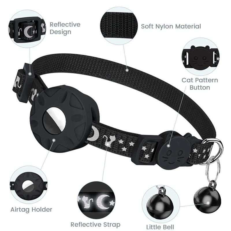 For AirTag 2nd Gen / AirTag 1st Gen Tracker Silicone Case Reflective Stars And Moon Cat ... (Blue)