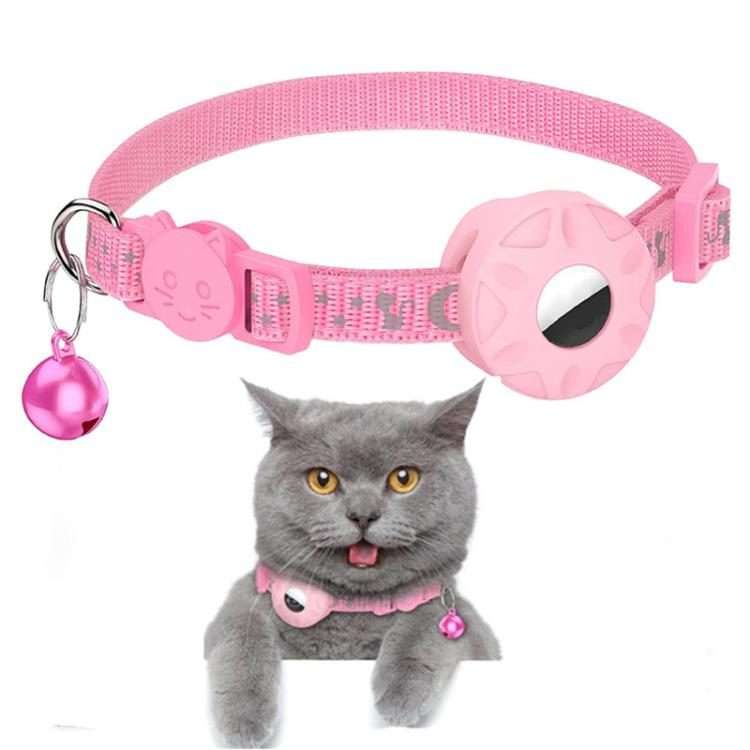 For AirTag 2nd Gen / AirTag 1st Gen Tracker Silicone Case Reflective Stars And Moon Cat ... (Pink)