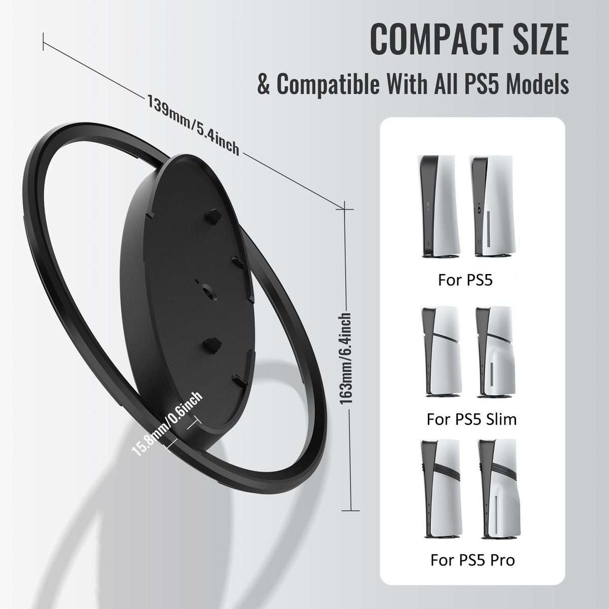 For PS5 / PS5 Slim / PS5 Pro Game Console Desktop Vertical Stand Non-Slip Base(Gray)