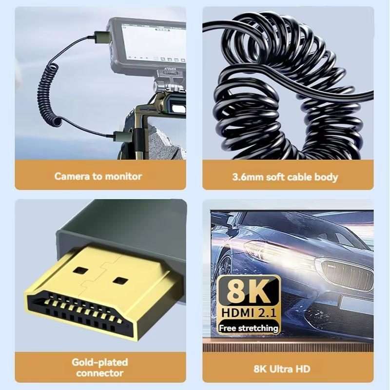 8K 60HZ HDMI 2.1 Spring Cable 0.5m Length, Spec: Reverse Bend