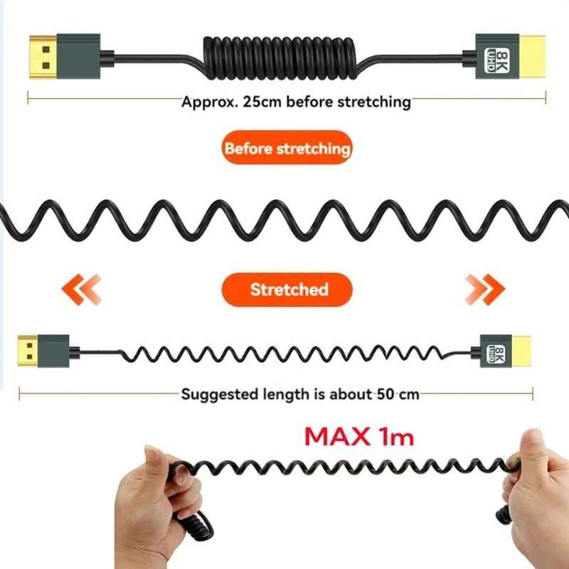8K 60HZ HDMI 2.1 Spring Cable 0.5m Length, Spec: Reverse Bend
