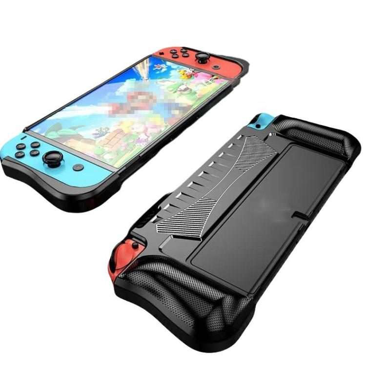 For Switch OLED Console TPU Protective Cover Integrated Shell With 2 Game Card Slots(Black)