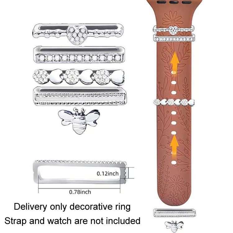 5pcs / Set 20mm Width Smart Watch Silicone Band Decorative Ring Metal Accessories, Style: Silver 5