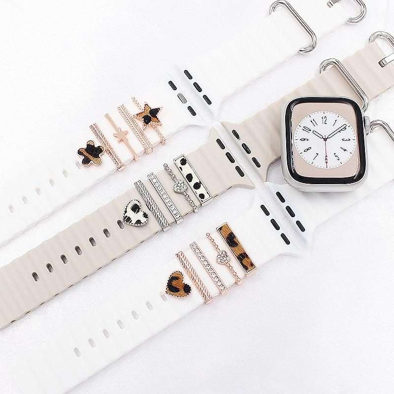 5pcs / Set 20mm Width Smart Watch Silicone Band Decorative Ring Metal Accessories, Style: Silver 5