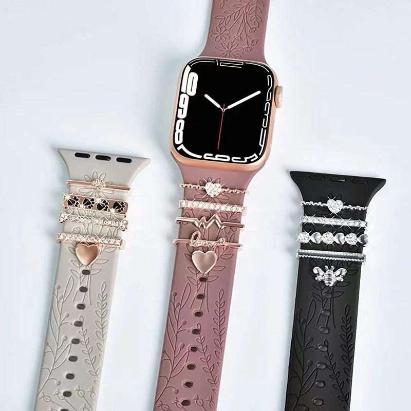 5pcs / Set 20mm Width Smart Watch Silicone Band Decorative Ring Metal Accessories, Style: Silver 5
