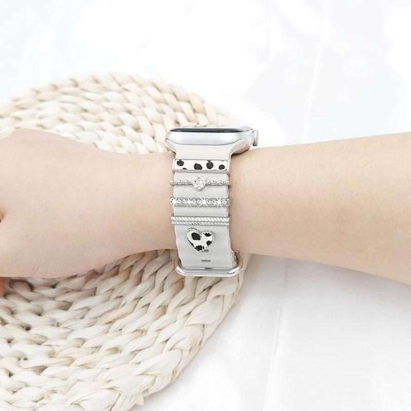 5pcs / Set 20mm Width Smart Watch Silicone Band Decorative Ring Metal Accessories, Style: Silver 5