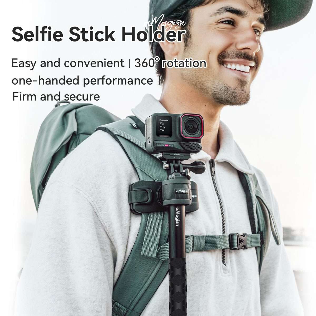 AMagisn Selfie Stick Hanger Action Camera Backpack Quick Attachment for Insta360 / DJI ... (Black)