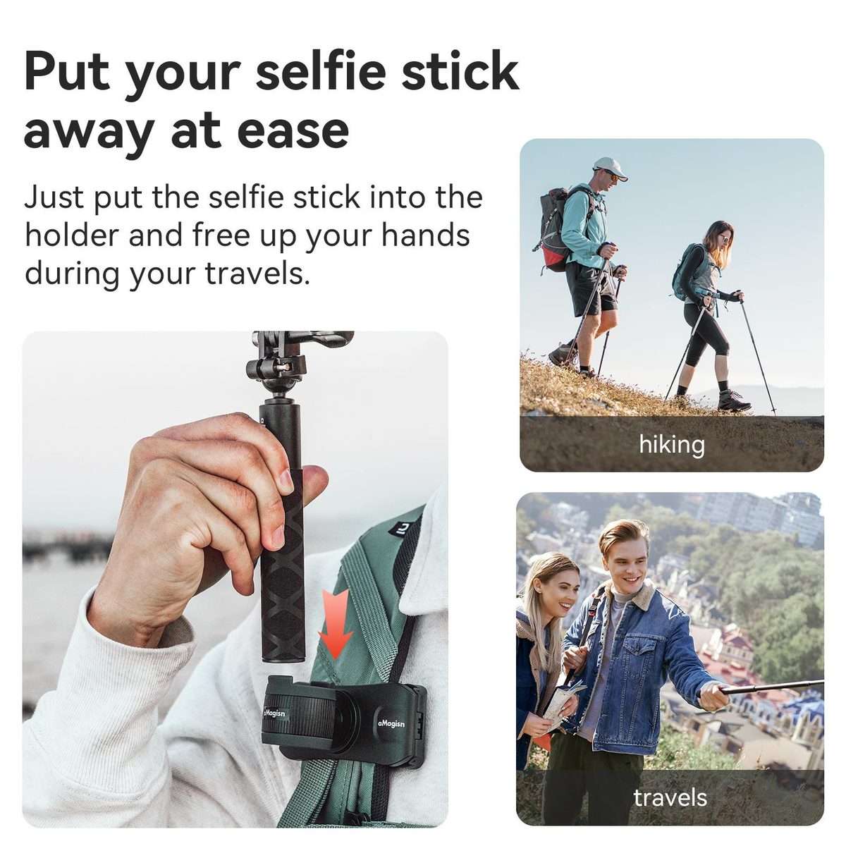 AMagisn Selfie Stick Hanger Action Camera Backpack Quick Attachment for Insta360 / DJI ... (Black)