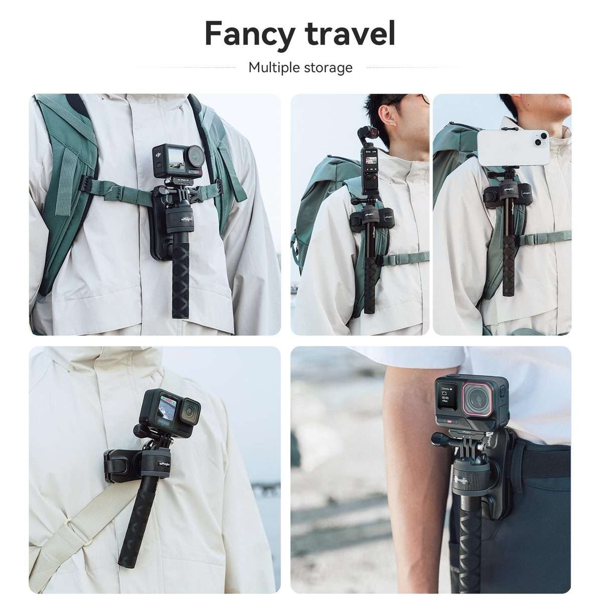 AMagisn Selfie Stick Hanger Action Camera Backpack Quick Attachment for Insta360 / DJI ... (Black)