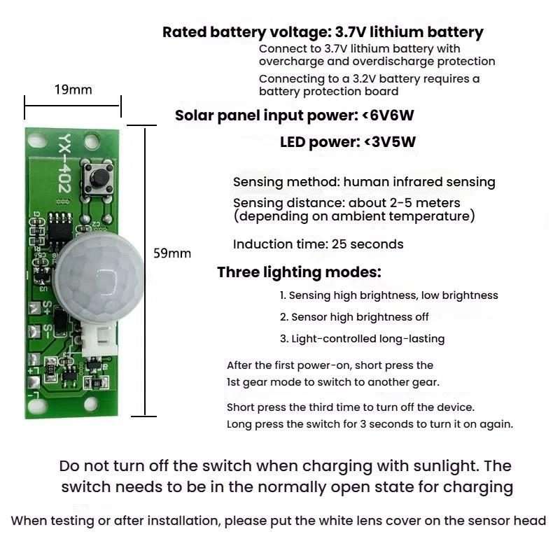 3.7V Infrared Human Sensor Solar Light Circuit Board Solar Wall Light Control Board PIR Wall Light