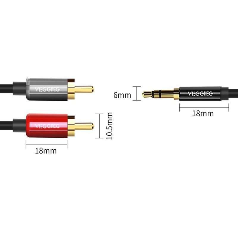 VEGGIEG 3.5mm 3.5 To 2RCA Audio Cable Cell Phone Computer Speaker Connection Cable, Length: 2m
