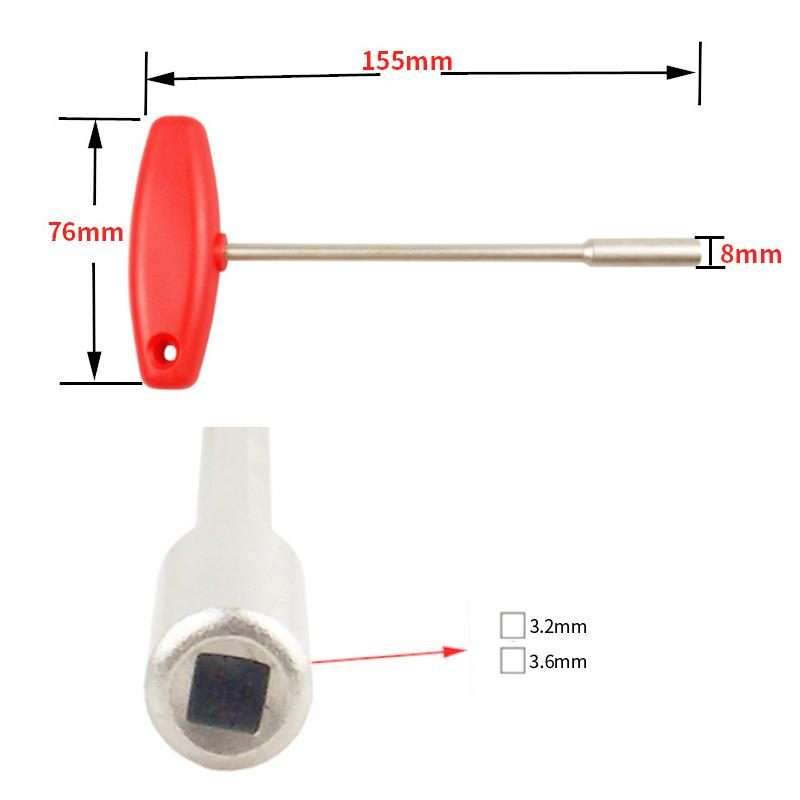 Hidden Spoke T-shaped Wrench Bicycle Tool Socket(Square Hole 3.2mm)