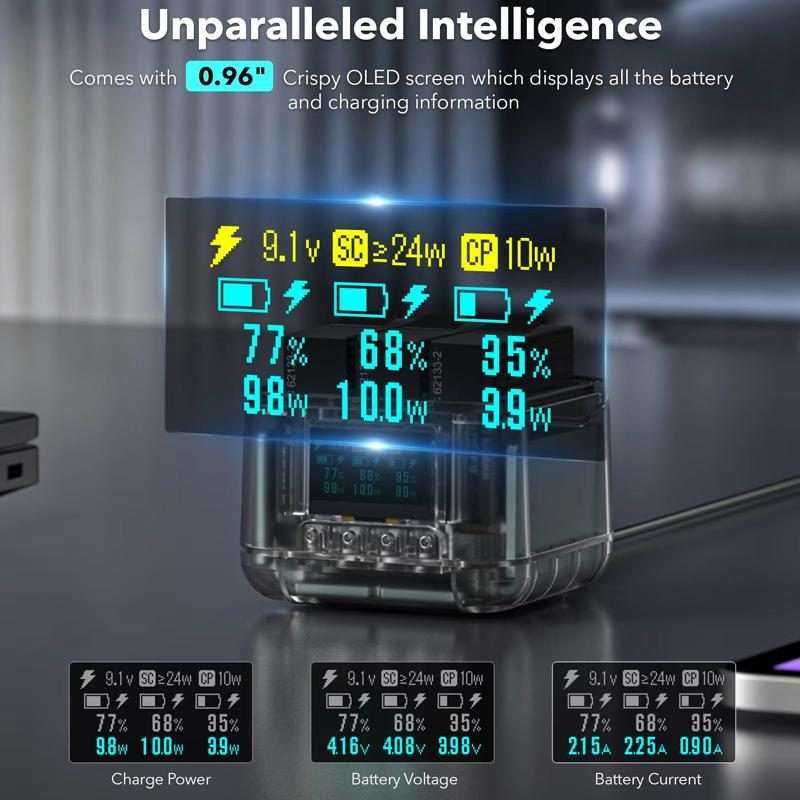 For Insta360 Ace Pro/Ace Pro 2 Battery Charger 3-Channel Fast Charging Sta ... (Transparent Black)