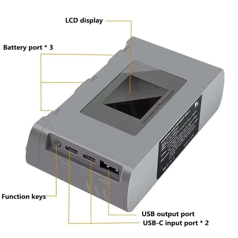 For DJI Mini 2 SE/Mini 2/Mini 4K YX 3-way Battery Charging Hub With Color Screen(Gray)