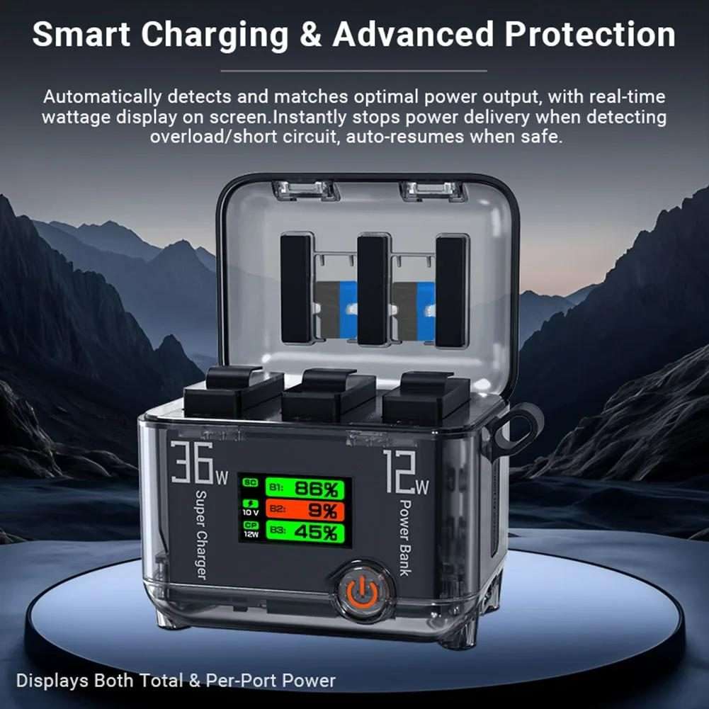 CYNOVA Fast Charging Hub for DJI Osmo 360/Action 5 Pro/4/3 With 1.14 inch TFT LC ... (Translucent)