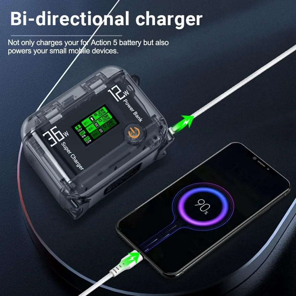 CYNOVA Fast Charging Hub for DJI Osmo 360/Action 5 Pro/4/3 With 1.14 inch TFT LC ... (Translucent)