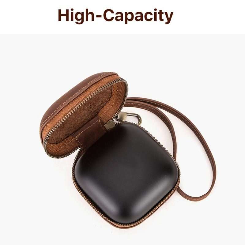 For Powerbeats Pro CONTACTS FAMILY CF1113A Leather With Drawstring Zipper Wireless Blu ... (Brown)